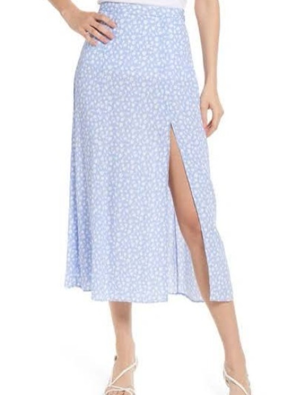 & Other Stories Light Blue Floral Midi Skirt with Side Slit
